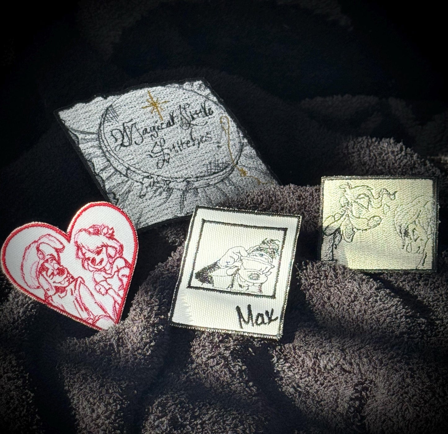 Heart shaped Max Goof & Roxanne inspired Embroidered Iron On Patch