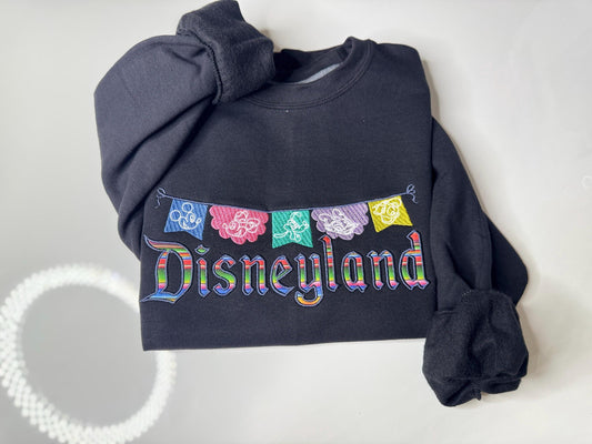 Embroidered Magical Papel Picado Sweatshirt: Serape Fabric Lightweight Crewneck