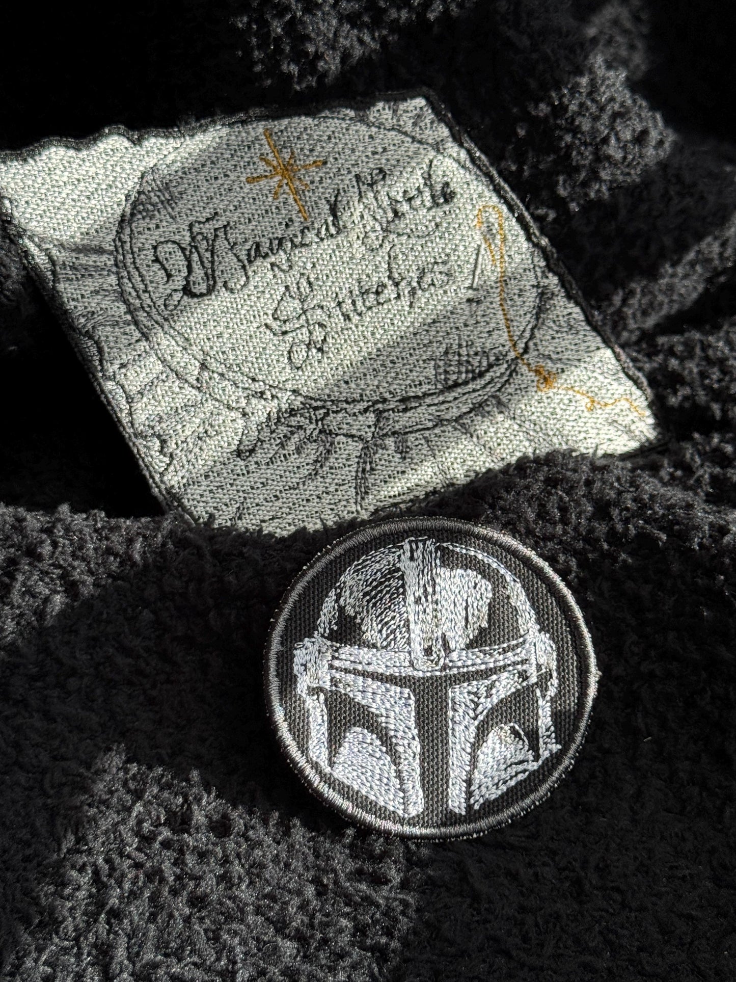 Unique sketched Mandalorian inspired iron on patch, Star Wars unique patches, iron on patches for bags, jackets and hats