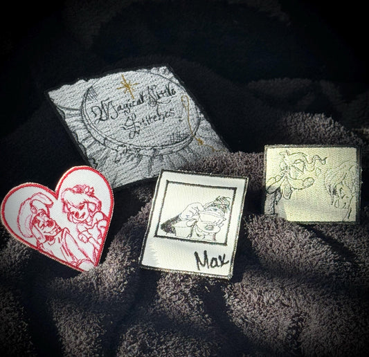 Heart shaped  Max Goof & Roxanne inspired Embroidered Iron On Patch