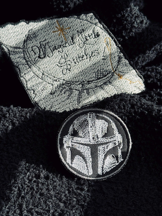 Unique sketched Mandalorian inspired iron on patch, Star Wars unique patches, iron on patches for bags, jackets and hats