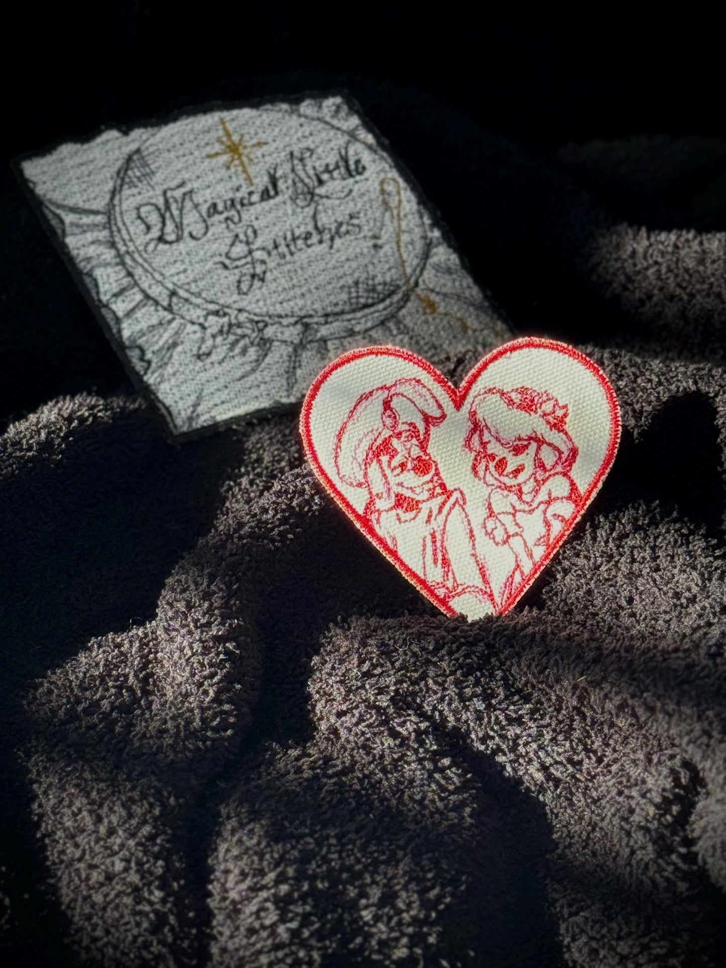 Heart shaped  Max Goof & Roxanne inspired Embroidered Iron On Patch