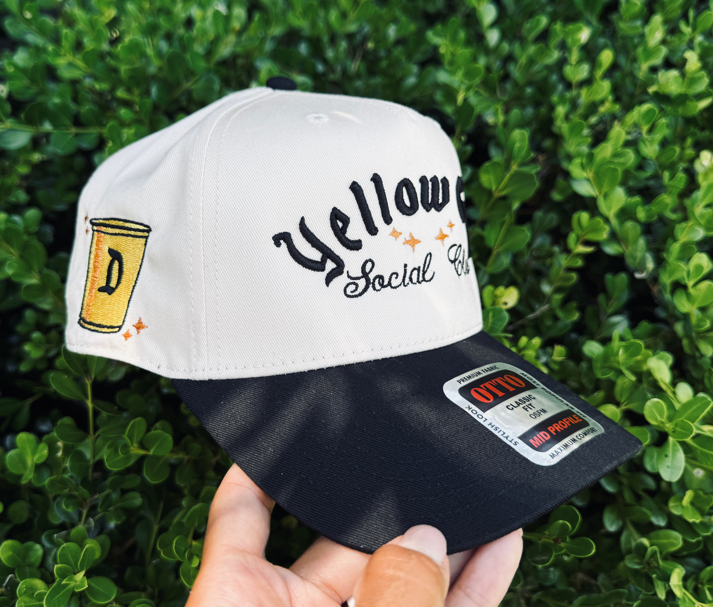 Yellow Cup Social Club Embroidered Snapback Hat | Retro Two-Tone Streetwear Cap