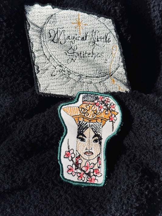 Mulan inspired Embroidered Iron-On Patch: Unique Sketch Design