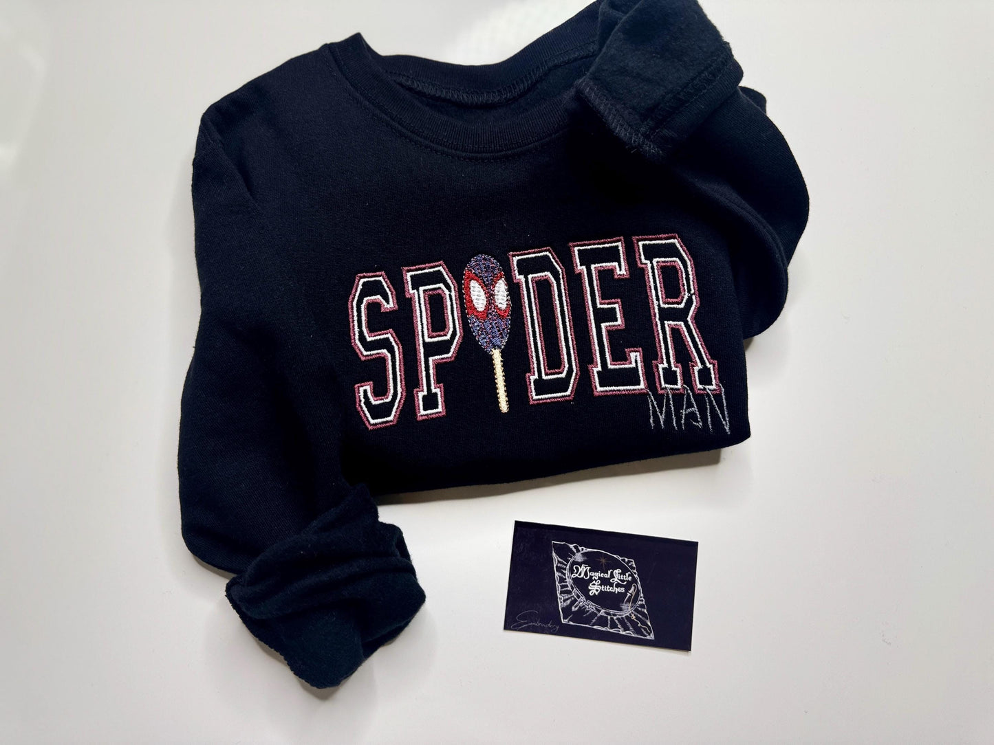 Unique Spidey inspired Embroidered  sweatshirt, Disney sweatshirt , cozy lounge wear, fall season, lightweight sweater, spiderman sweater