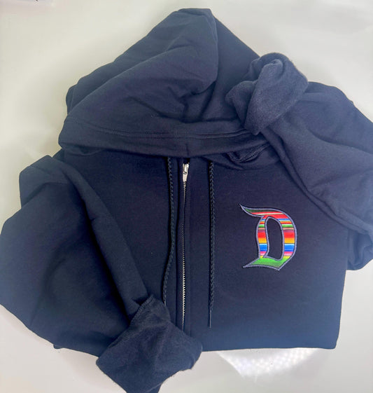 Embroidered Magical Serape Zip-Hopdie: Hispanic  Lightweight sweater