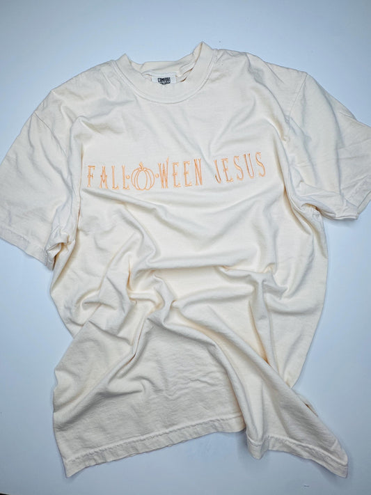 Falloween JESUS Embroidered Halloween T-shirt: Christian Lightweight Lounge Wear