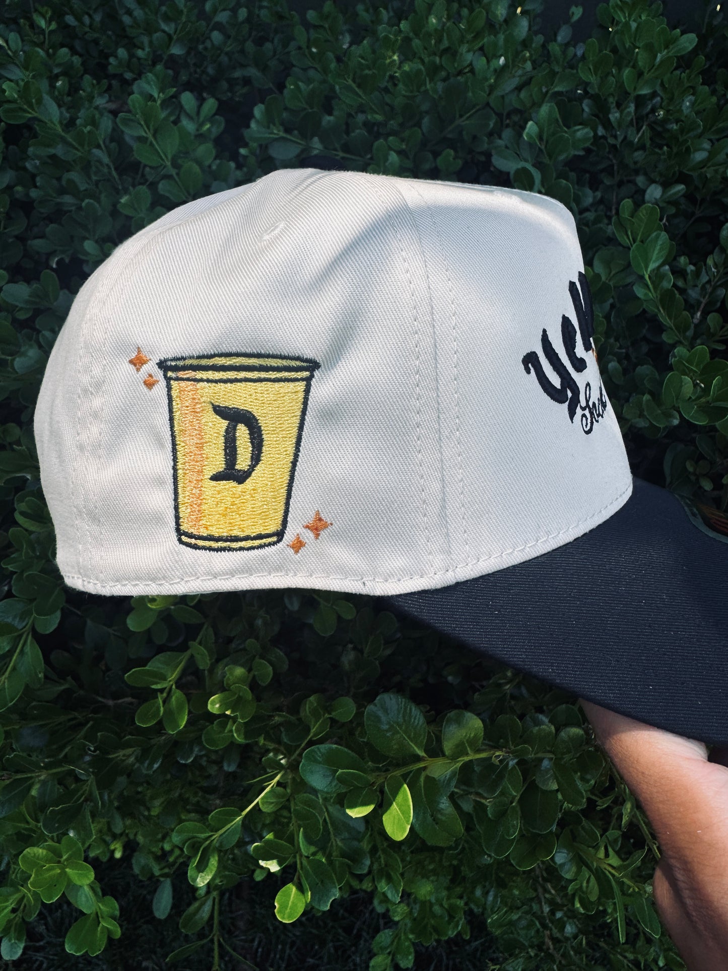 Yellow Cup Social Club Embroidered Snapback Hat | Retro Two-Tone Streetwear Cap