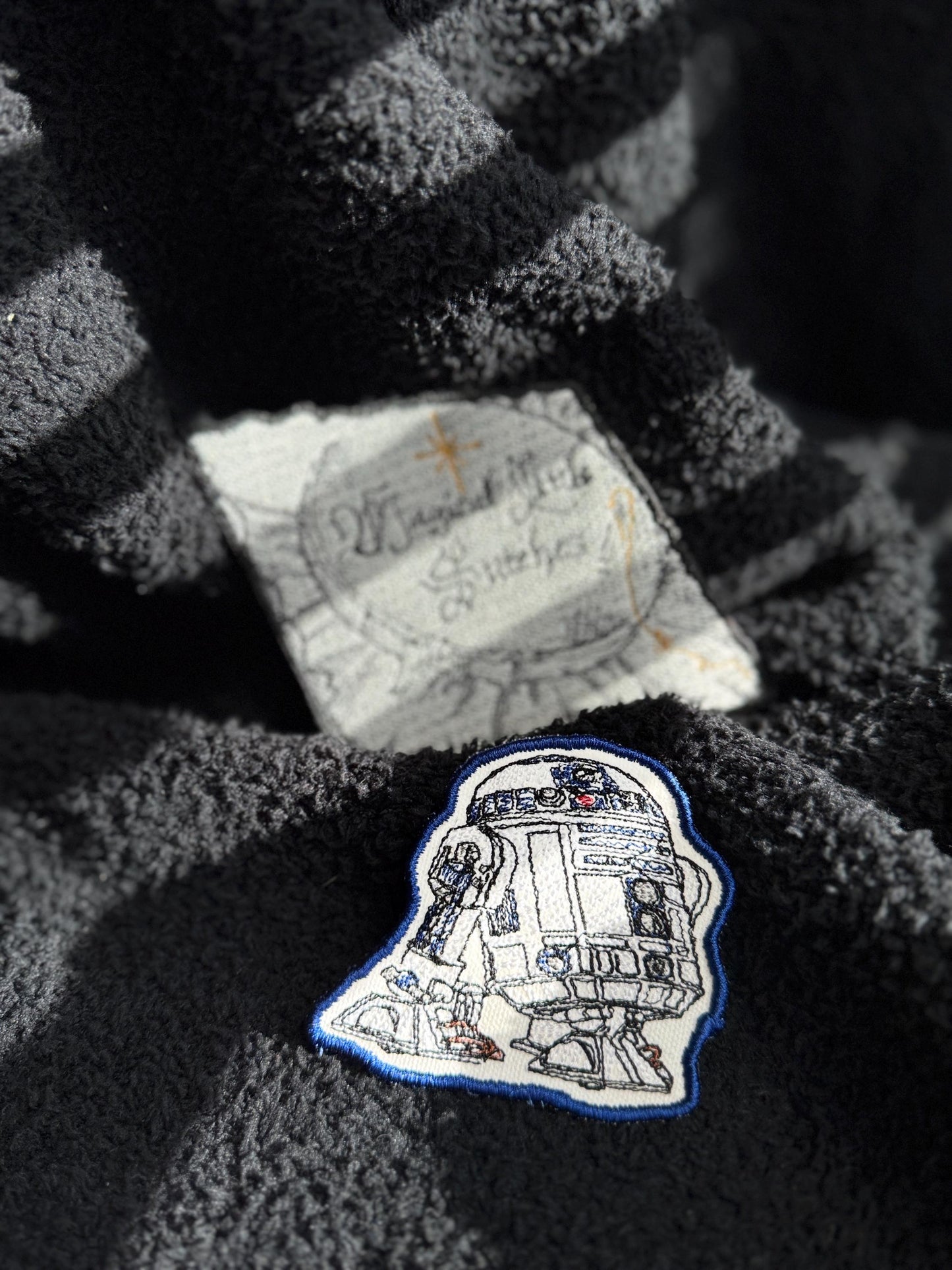 R2D2 inspired Embroidered Patch: Star Wars Sketched Iron-On Applique