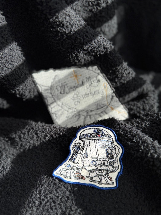 R2D2 inspired Embroidered Patch: Star Wars Sketched Iron-On Applique