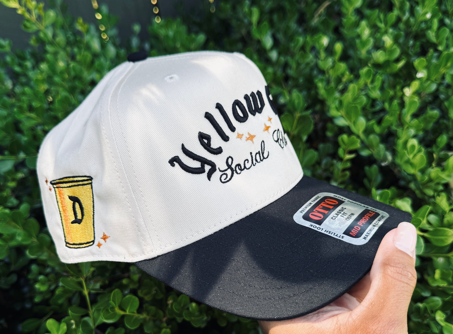 Yellow Cup Social Club Embroidered Snapback Hat | Retro Two-Tone Streetwear Cap