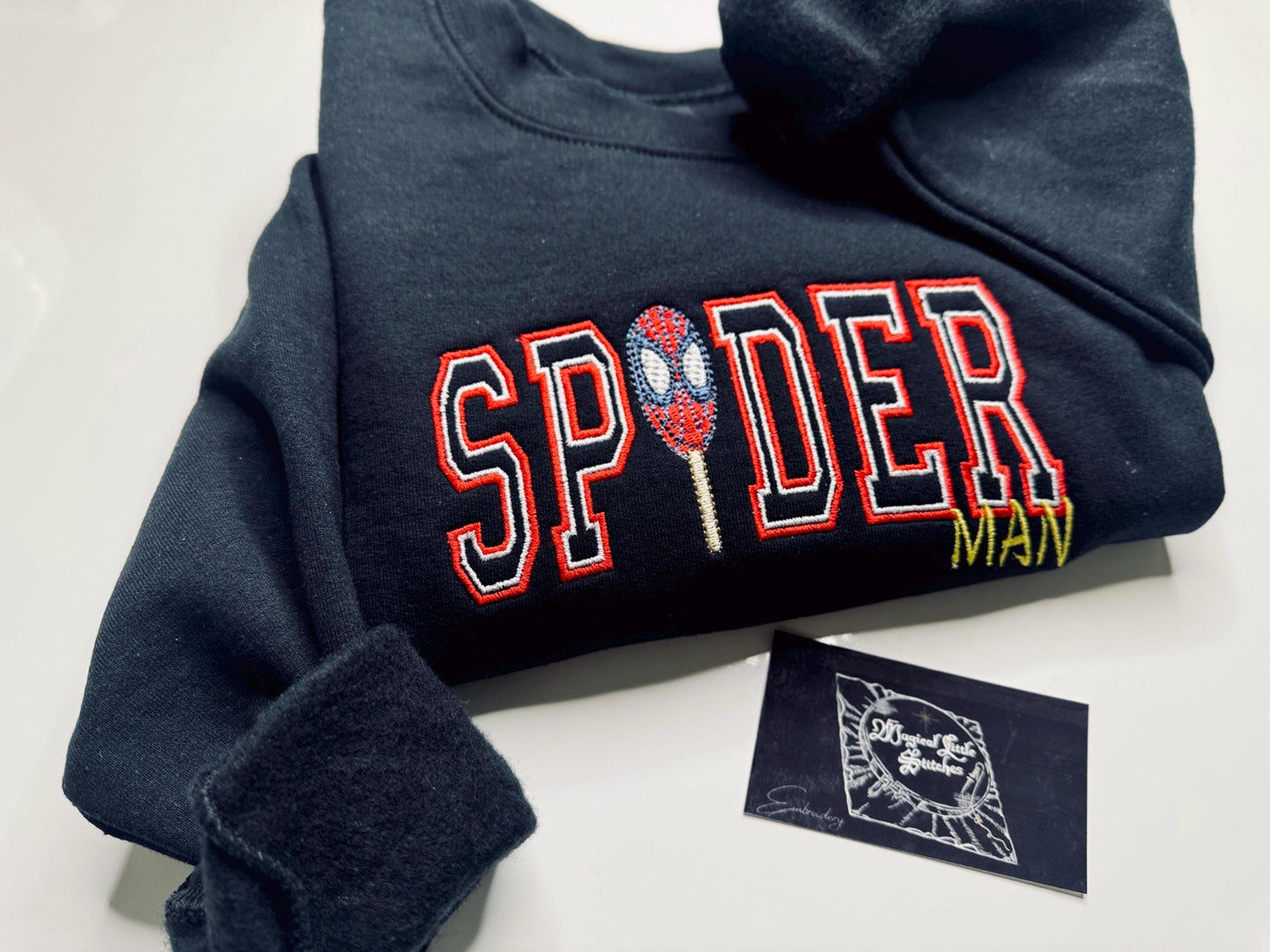 Unique Spidey inspired Embroidered  sweatshirt, Disney sweatshirt , cozy lounge wear, fall season, lightweight sweater, spiderman sweater
