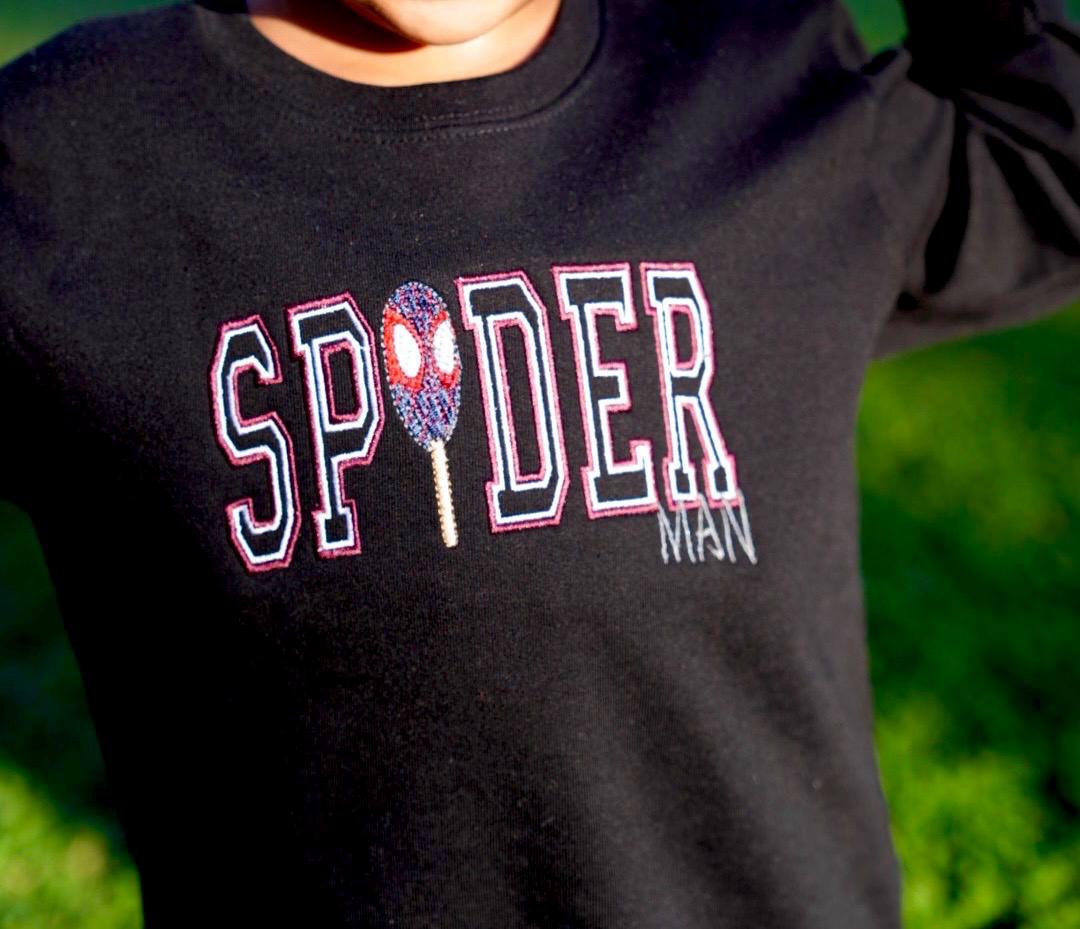 Unique Spidey inspired Embroidered  sweatshirt, Disney sweatshirt , cozy lounge wear, fall season, lightweight sweater, spiderman sweater