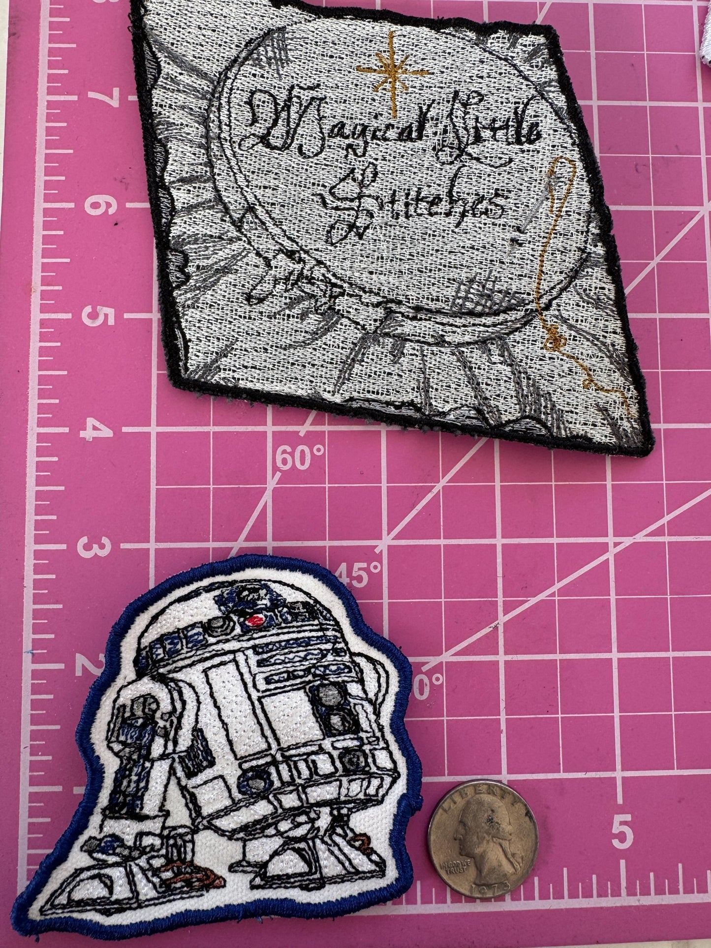R2D2 inspired Embroidered Patch: Star Wars Sketched Iron-On Applique
